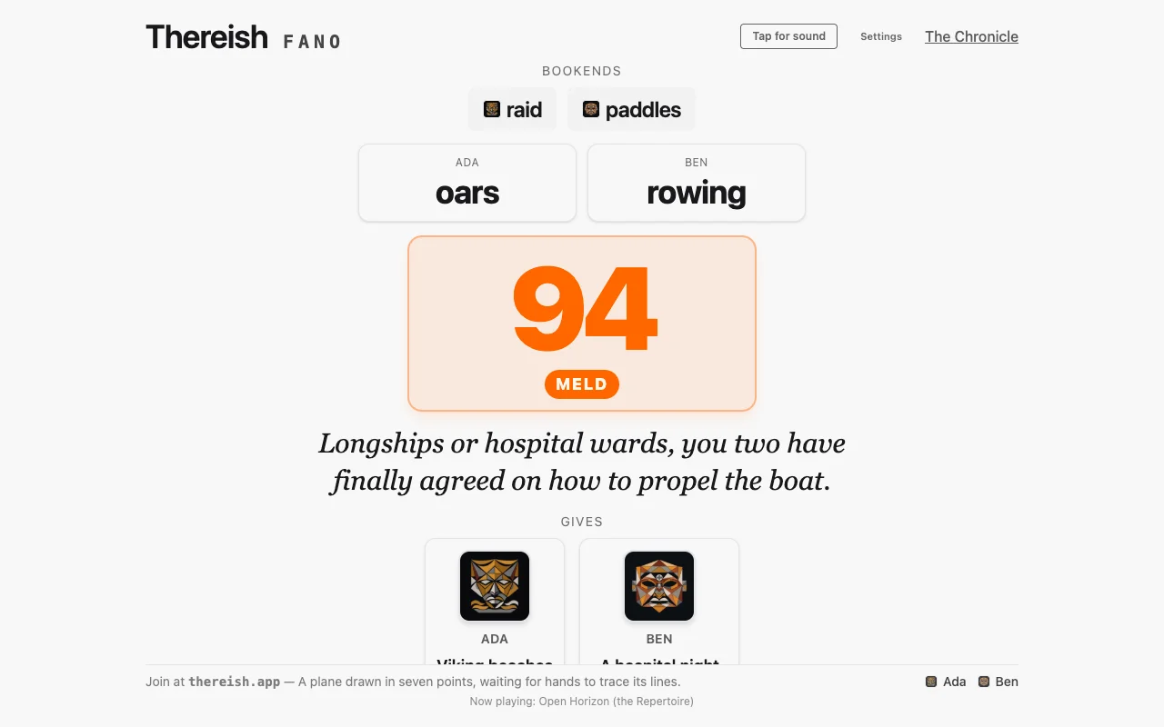 The Stage: oars and rowing graded 94, a Meld, with the quip: Longships or hospital wards, you two have finally agreed on how to propel the boat.